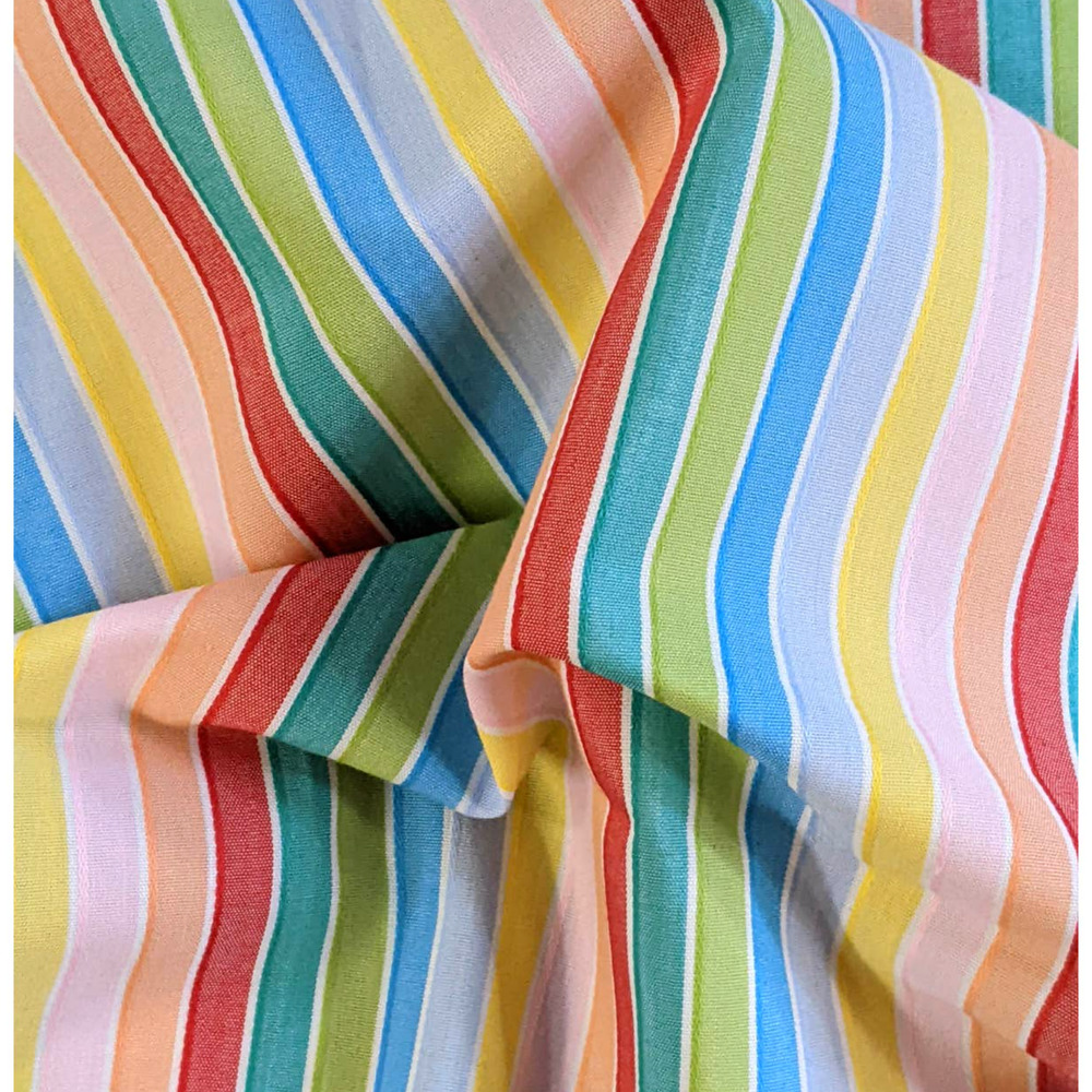 Vintage Rainbow Stripes Fabric Dimity-like Woven Synthetic Blend Pastel Colors‎
